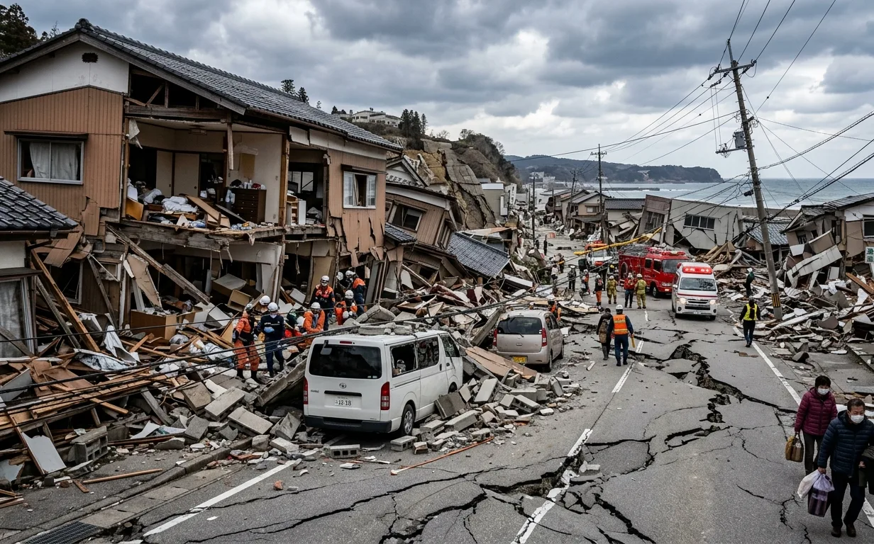 Ilustrasi dampak gempa Jepang. (AI)