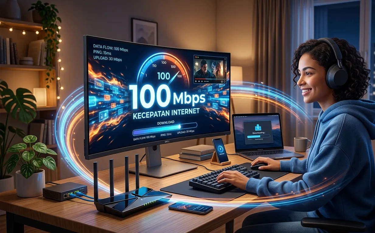 Ilustrasi kecepatan internet 100 Mbps.