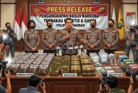 Ilustrasi konferensi pers pengungkapan kasus narkoba.