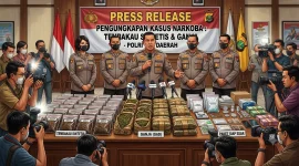 Ilustrasi konferensi pers pengungkapan kasus narkoba.