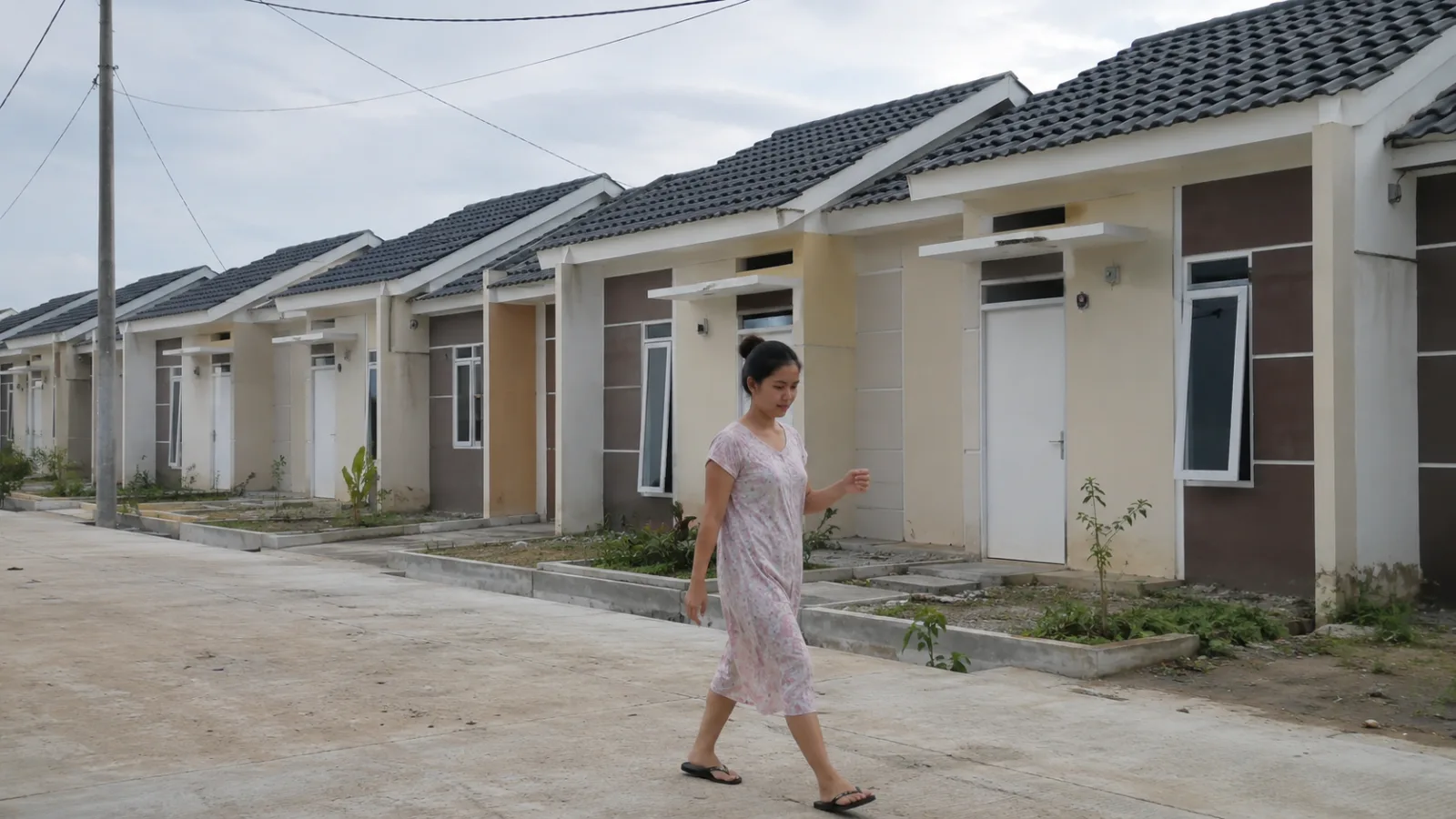 Ilustrasi deretan rumah sederhana di kawasan perumahan KPR subsidi pemerintah. (Satuteks.com)