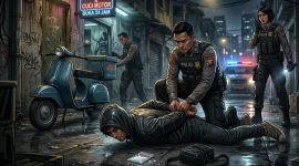Ilustrasi pihak kepolisian menangkap pelaku kejahatan.