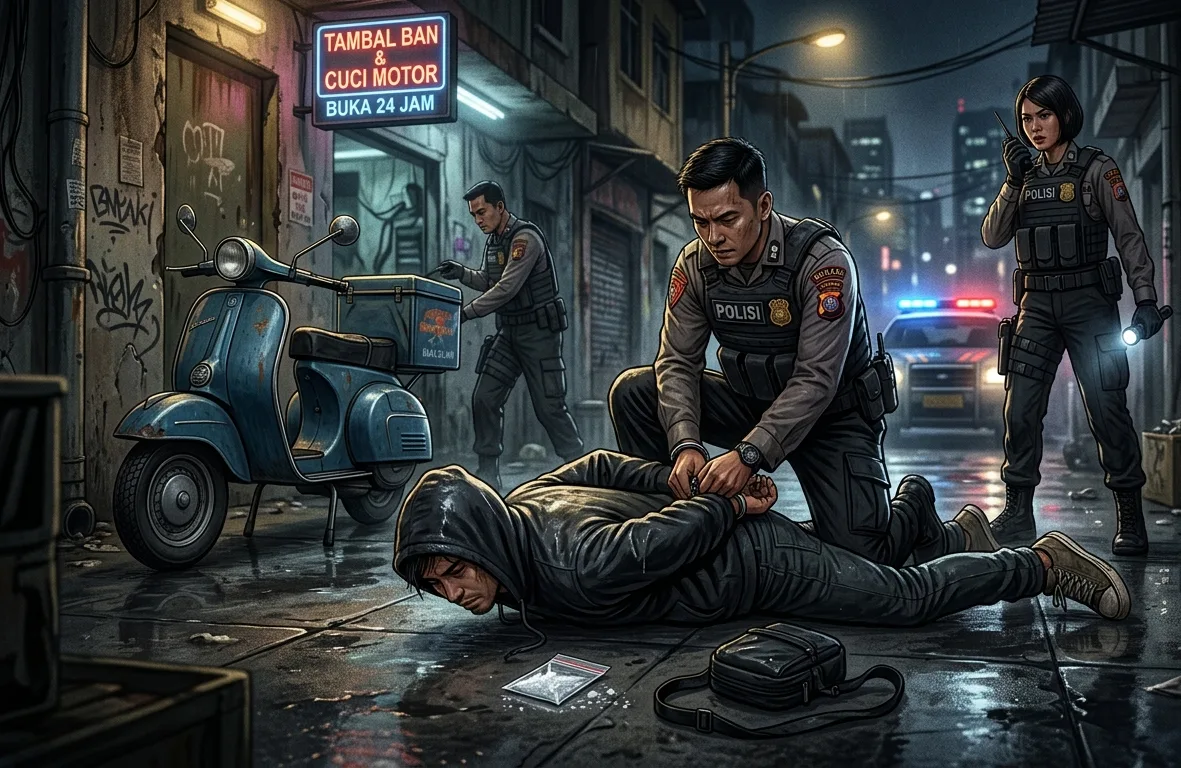 Ilustrasi pihak kepolisian menangkap pelaku kejahatan.