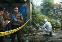 Ilustrasi penemuan jenazah oleh kepolisian. (Satuteks.com)