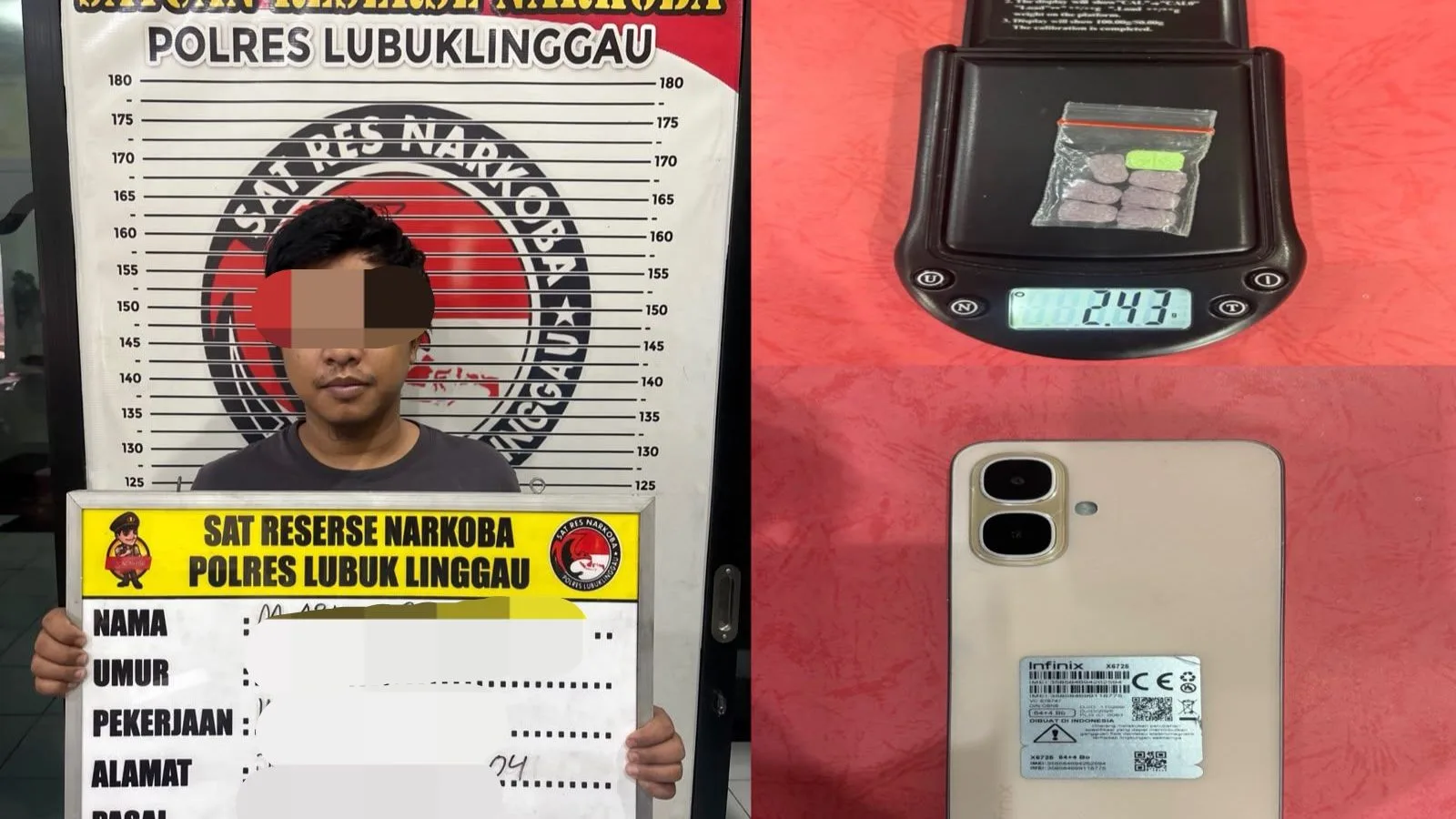 Polres Lubuk Linggau menangkap seorang pria berinisial MA (33) yang diduga kuat menjadi pengedar narkotika jenis ekstasi. (Dok. Polres Lubuk Linggau)