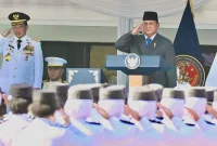 Presiden Prabowo Subianto memimpin Upacara Pelantikan Pamong Praja Muda (PPM) Angkatan XXXIII Institut Pemerintahan Dalam Negeri (IPDN) Tahun 2026. (Dok. Setpres)