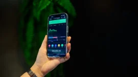Seseorang memegang ponsel pintar yang menampilkan grafik  perdagangan saham. (Foto: Pexels)