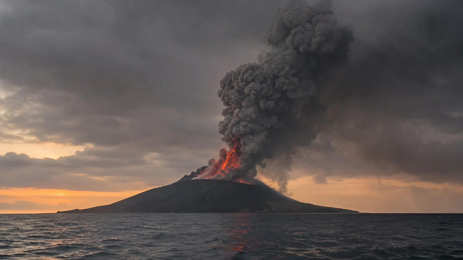 Ilustrasi erupsi Gunung Anak Krakatau. (AI)
